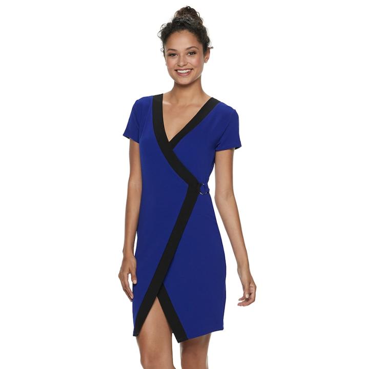Juniors' Almost Famous Short Sleeve Wrap Bodycon Dress, Teens, Size: Small, Blue