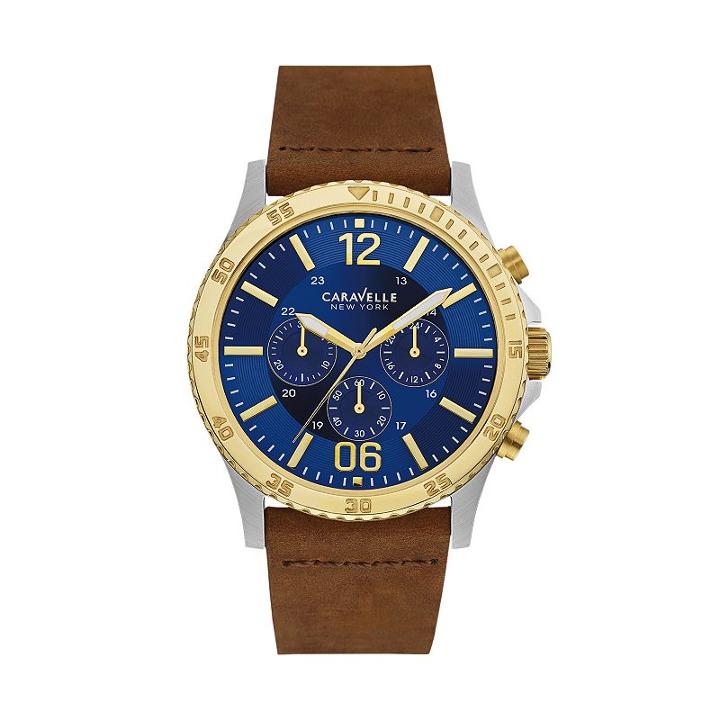 Caravelle New York By Bulova Men's Leather Chronograph Watch - 45a135, Brown