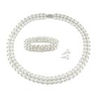 Stella Grace Sterling Silver Freshwater Cultured Pearl Necklace, Stretch Bracelet And Stud Earring Set, Women's, White