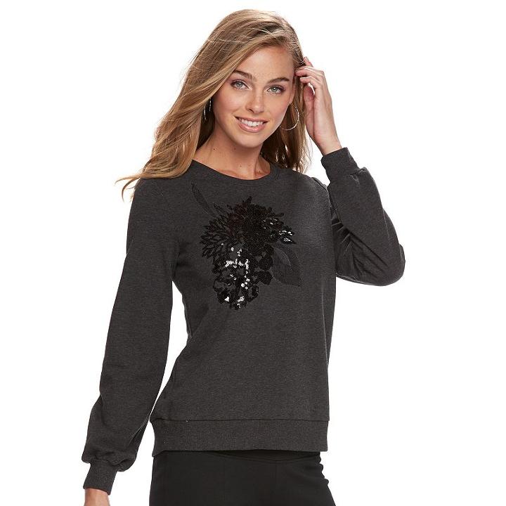 Women's Apt. 9&reg; Lace Crewneck Sweatshirt, Size: Xxl, Dark Grey