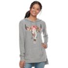 Juniors' Mighty Fine Cow Skull Tunic Hoodie, Teens, Size: Small, Grey Other