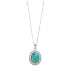 Sterling Silver Turquoise & 1/4 Carat T.w. Diamond Oval Pendant, Women's, Size: 18, Blue