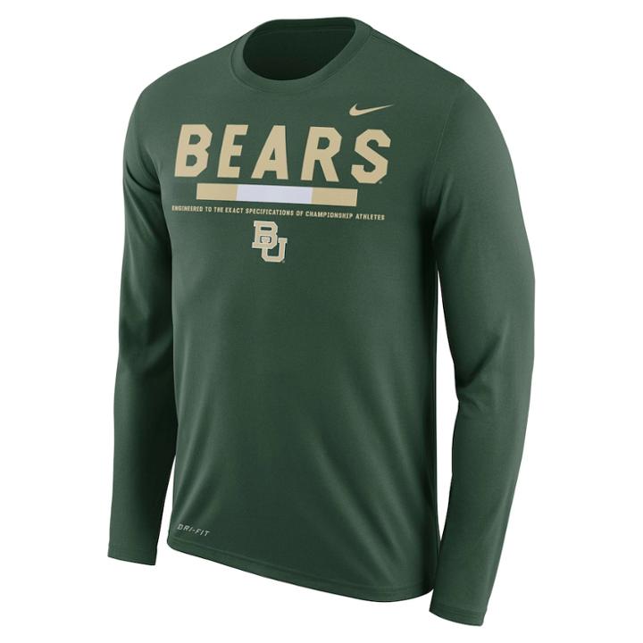 Men's Nike Baylor Bears Dri-fit Legend Staff Long-sleeve Tee, Size: Medium, Bay Green