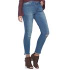 Juniors' Almost Famous Fray Hem Ripped Skinny Jeans, Teens, Size: 0, Dark Blue