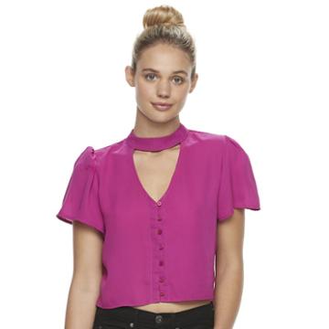 Juniors' Jolie Vie Choker Crop Blouse, Girl's, Size: Large, Dark Pink