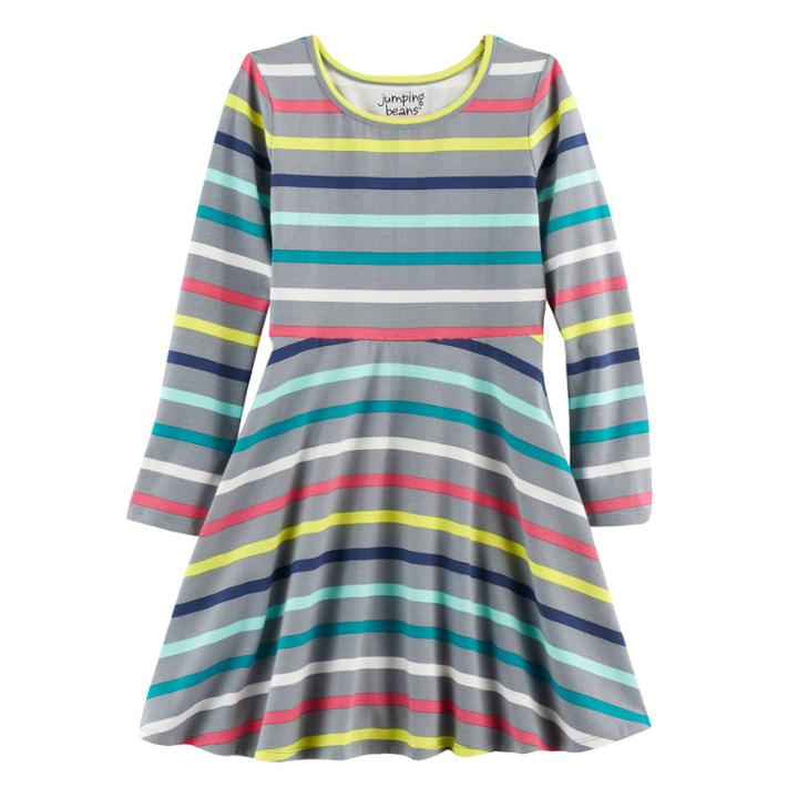 Girls 4-10 Jumping Beans&reg; Long-sleeved Print Skater Dress, Size: 4, Med Grey