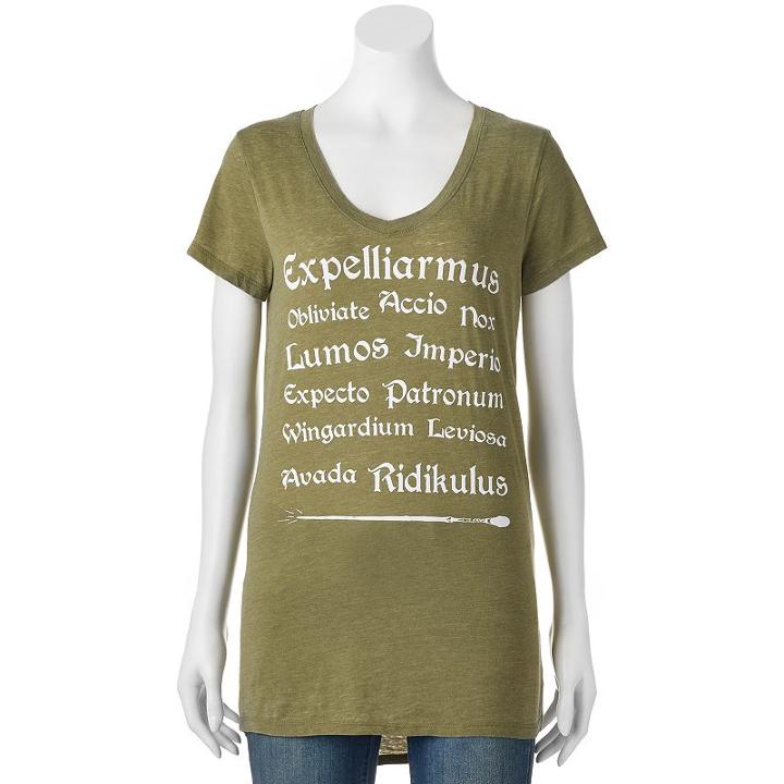 Juniors' Harry Potter Spells List Graphic Tee, Girl's, Size: Medium, Green