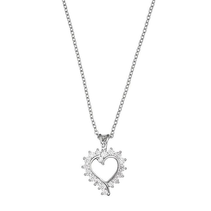 Silver Plated Cubic Zirconia Heart Pendant Necklace, Women's, White