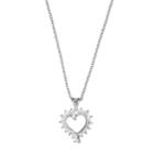 Silver Plated Cubic Zirconia Heart Pendant Necklace, Women's, White