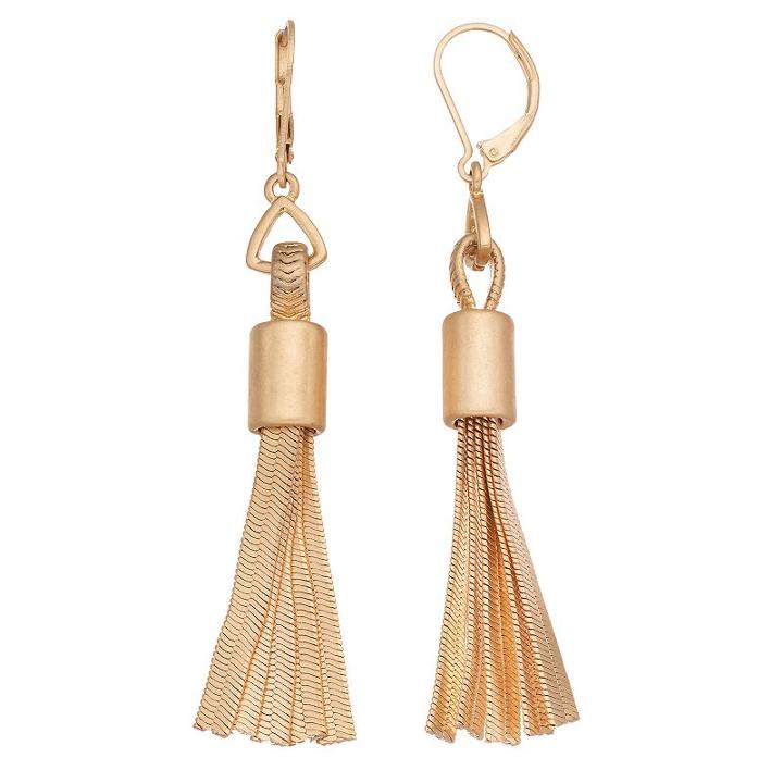 Simply Vera Vera Wang Herringbone Chain Tassel Nickel Free Drop Earrings, Women's, Gold
