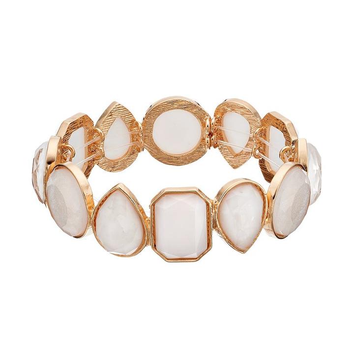 White Geometric Stone Stretch Bracelet, Women's