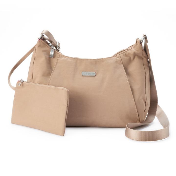 Women's Baggallini Slim Hobo Crossbody Bag With Rfid Blocking Pouch, Dark Beige