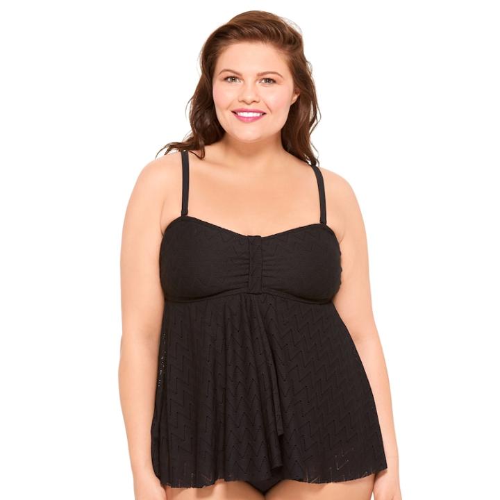 Plus Size Croft & Barrow&reg; Mesh Flyaway Tankini Top, Women's, Size: 26 W, Black