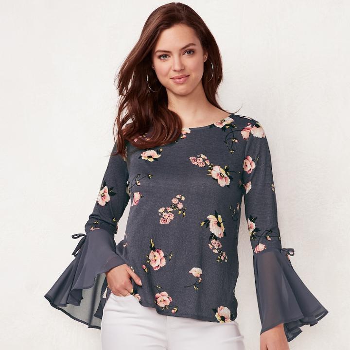 Women's Lc Lauren Conrad Flare Sleeve Chiffon Top, Size: Xl, Drk Purple