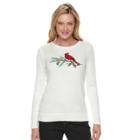 Women's Croft & Barrow&reg; Holiday Crewneck Sweater, Size: Xs, Natural