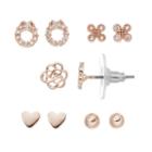 Lc Lauren Conrad Cubic Zirconia Heart & Flower Nickel Free Stud Earring Set, Women's, Brt Pink