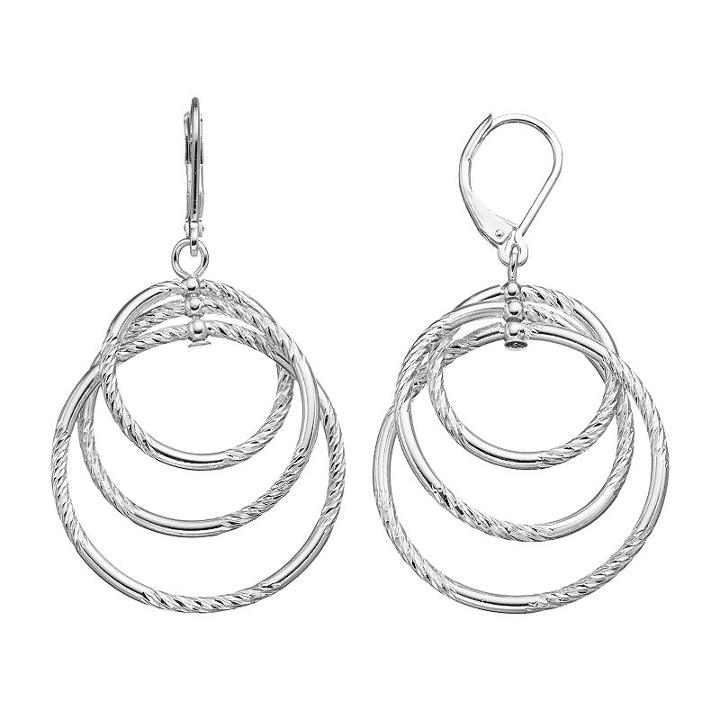 Napier Textured Nickel Free Triple Drop Hoop Earrings, Women's, Silver