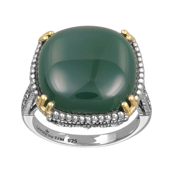 Lavish By Tjm 14k Gold Over Silver And Sterling Silver Agate Ring - Made With Swarovski Marcasite, Women's, Size: 8, Green