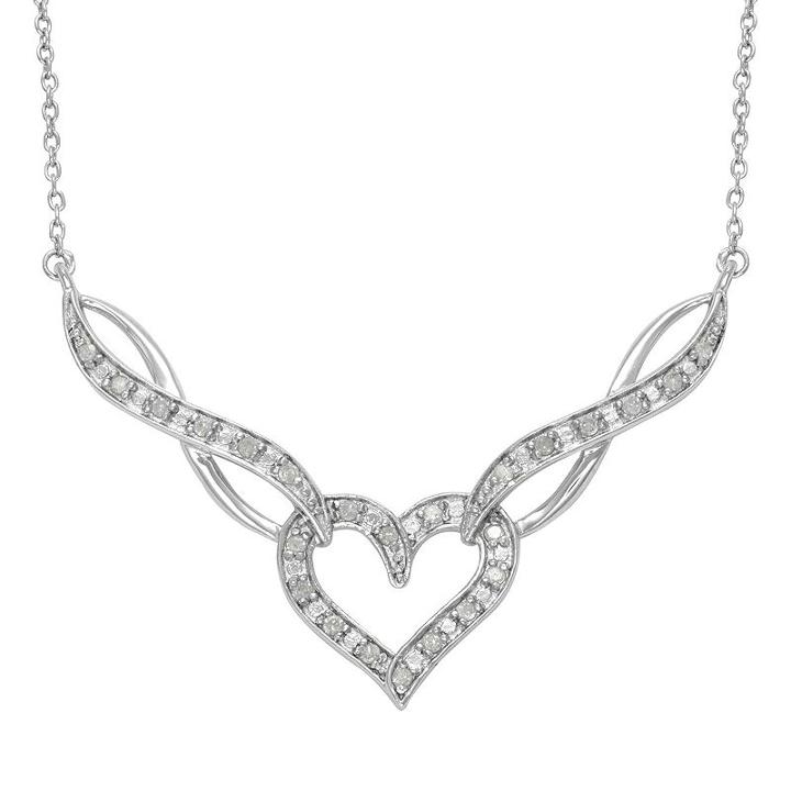 Sterling Silver 1/4-ct. T.w. Diamond Heart And Infinity Link Necklace, Women's, Size: 18, Grey