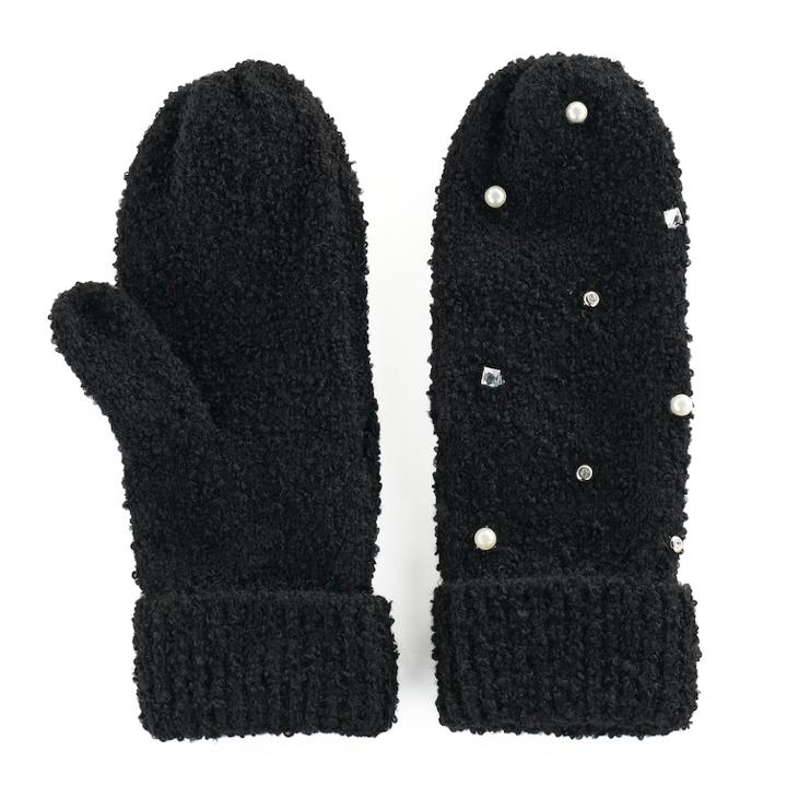 Women's So&reg; Simulated Pearl & Rhinestone Knit Mittens, Oxford