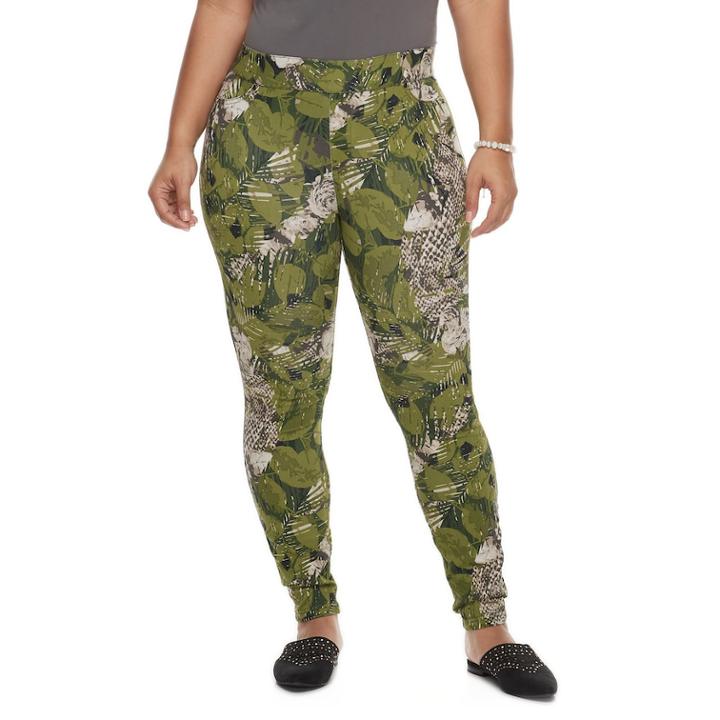 Plus Size Utopia By Hue Floral Palm Print Denim Leggings, Women's, Size: 2xl, Green