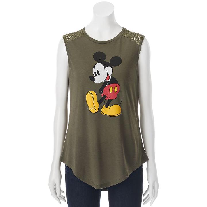 Disney's Mickey Mouse Juniors' Crochet Back Graphic Tank, Girl's, Size: Xl, Green