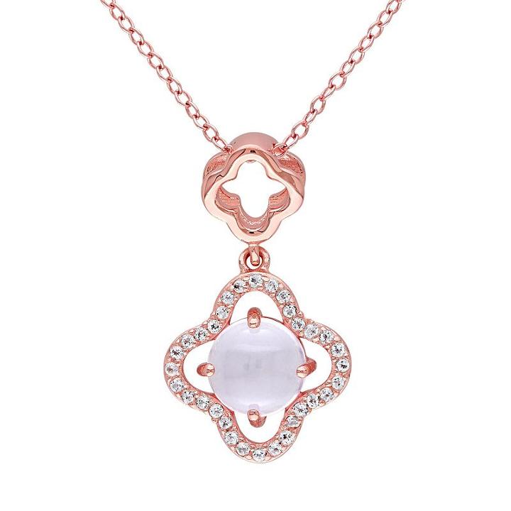 Rose Quartz & White Topaz Sterling Silver Clover Pendant Necklace, Women's, Size: 18, Pink