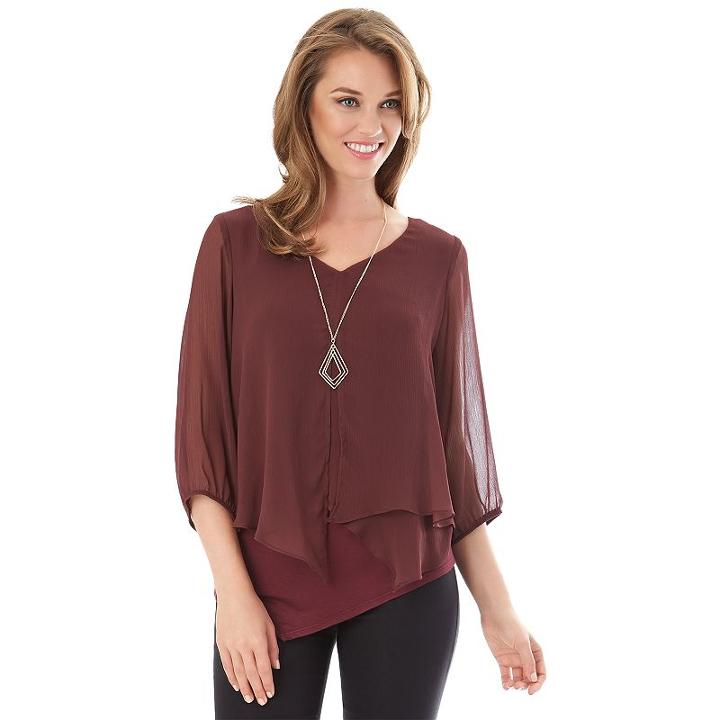 Women's Apt. 9&reg; Chiffon Popover Top, Size: Xlrg Av/rg, Dark Red