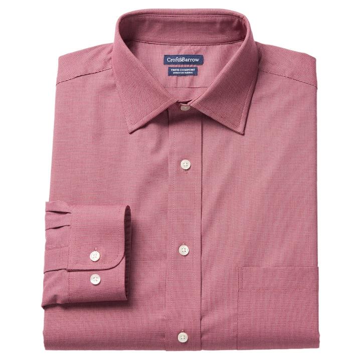 Men's Croft & Barrow&reg; True Comfort Fitted Stretch Dress Shirt, Size: 15-34/35, Dark Red