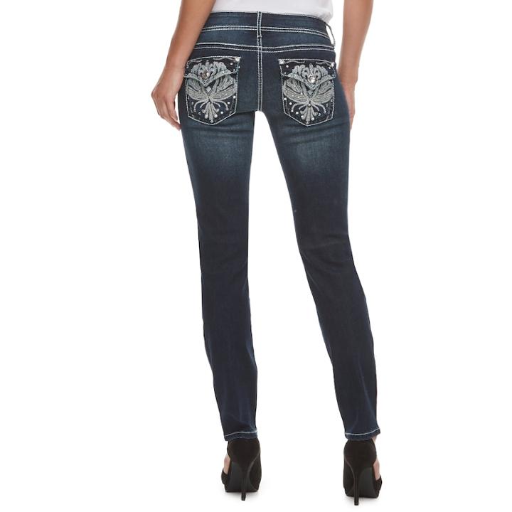 Women's Apt. 9&reg; Embellished Straight-leg Midrise Jeans, Size: 6 Short, Black