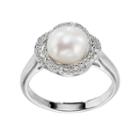 Freshwater Cultured Pearl & Diamond Accent Sterling Silver Halo Ring, Women's, Size: 7, White