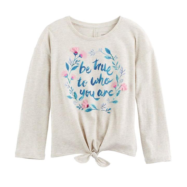 Girls 4-12 Sonoma Goods For Life&trade; Graphic Long-sleeve Tie-front Tee, Size: 7, Med Beige