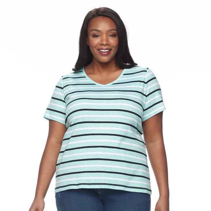 Plus Size Croft & Barrow&reg; Essential V-neck Tee, Women's, Size: 2xl, Turquoise/blue (turq/aqua)