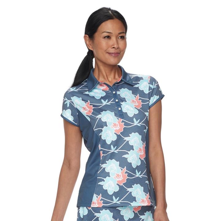 Women's Pebble Beach 3 Button Printed Polo, Size: Large, Blue Other