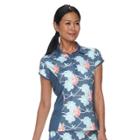 Women's Pebble Beach 3 Button Printed Polo, Size: Large, Blue Other