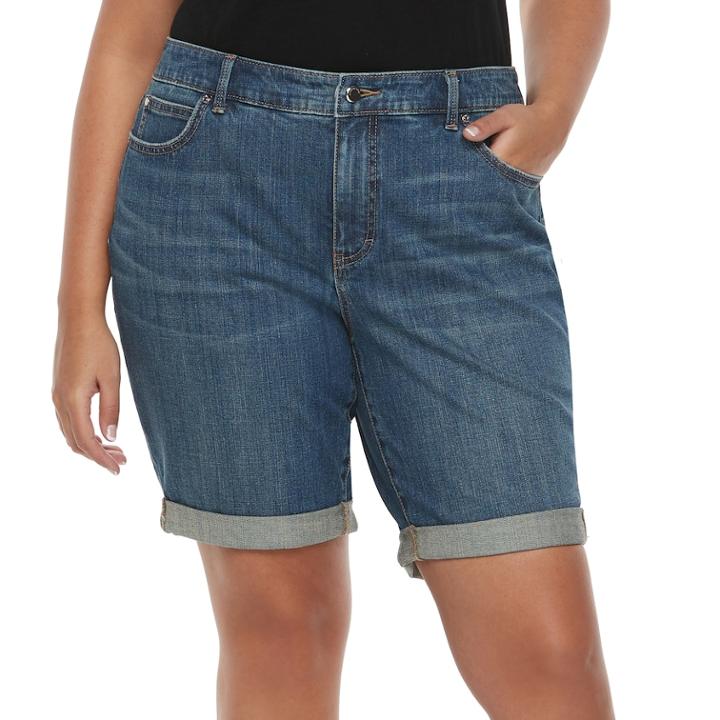 Plus Size Jennifer Lopez Cuffed Denim Bermunda Shorts, Women's, Size: 18 W, Dark Blue