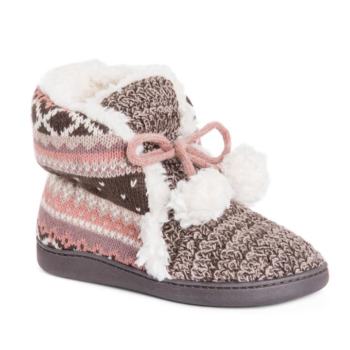 Women's Muk Luks Lulu Knit Bootie Slippers, Size: Medium, Dark Brown