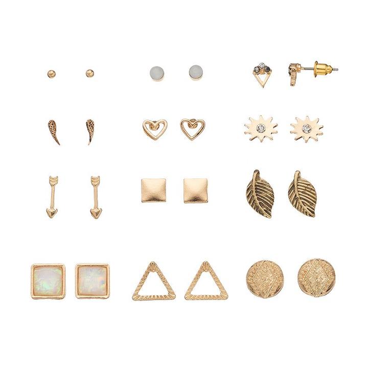 Arrow, Heart, Leaf & Wing Nickel Free Stud Earring Set, Women's, Gold