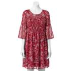 Women's Lc Lauren Conrad Smocked Print Fit & Flare Dress, Size: Large, Red