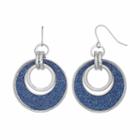 Blue Glittery Link Drop Hoop Earrings, Women's, Navy