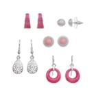 Pink Nickel Free Stud & Drop Earring Set, Women's