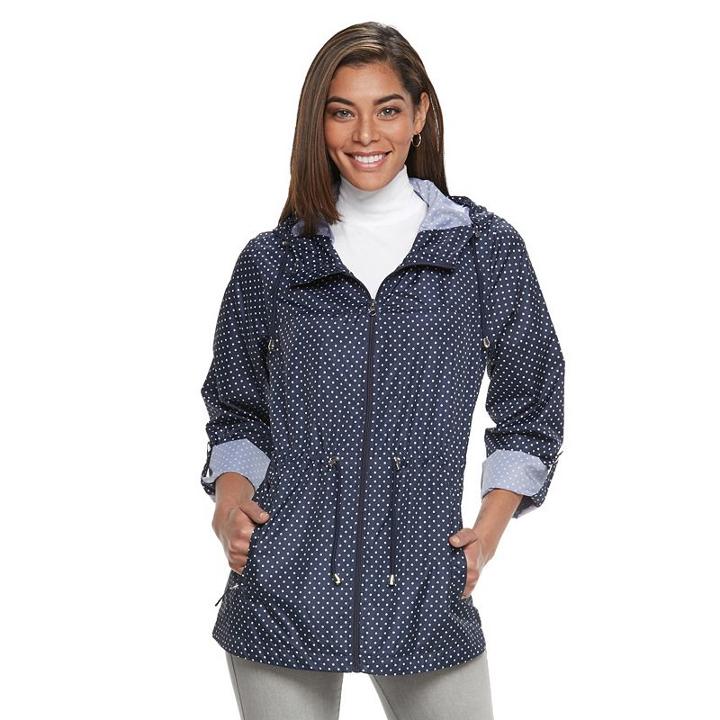 Women's D.e.t.a.i.l.s Hooded Roll-tab Packable Anorak Jacket, Size: Small, Blue (navy)