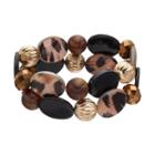 Brown Animal Print Beaded Stretch Bracelet Set, Women's