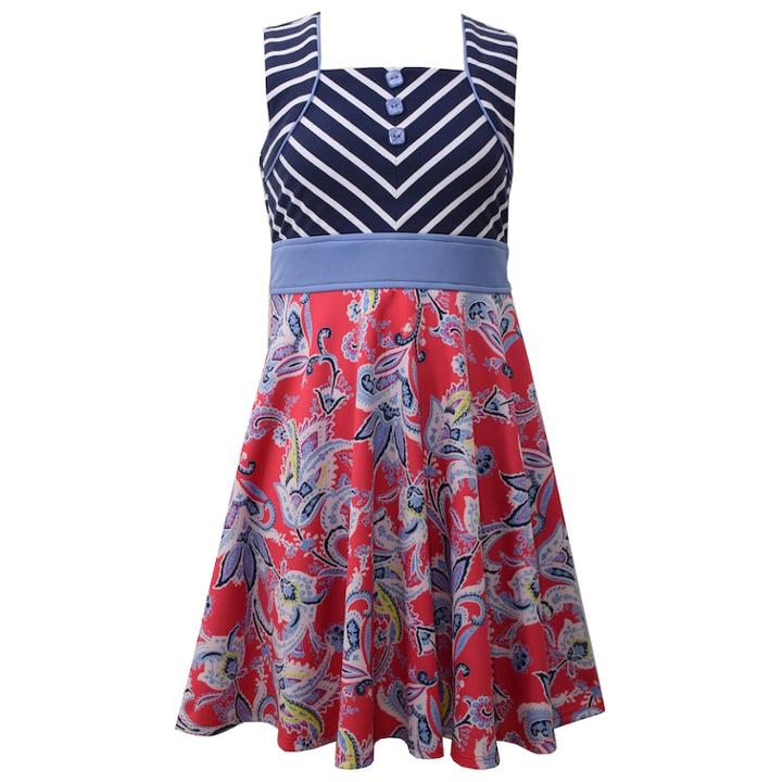Girls 7-16 Bonnie Jean Mitered Stripe & Print Scuba Dress, Size: 12, Blue (navy)