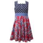 Girls 7-16 Bonnie Jean Mitered Stripe & Print Scuba Dress, Size: 12, Blue (navy)