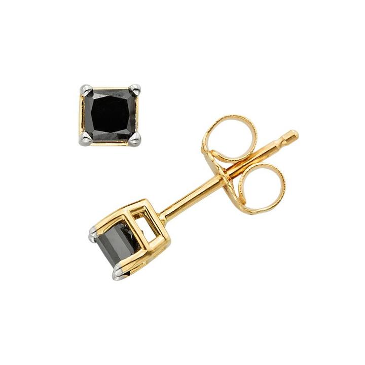 10k Gold 1/4-ct. T.w. Princess-cut Black Diamond Stud Earrings, Women's