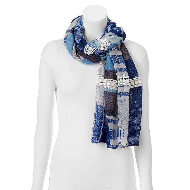 Sonoma Goods For Life&trade; Crochet Patchwork Oblong Wrap Scarf, Women's, Light Blue