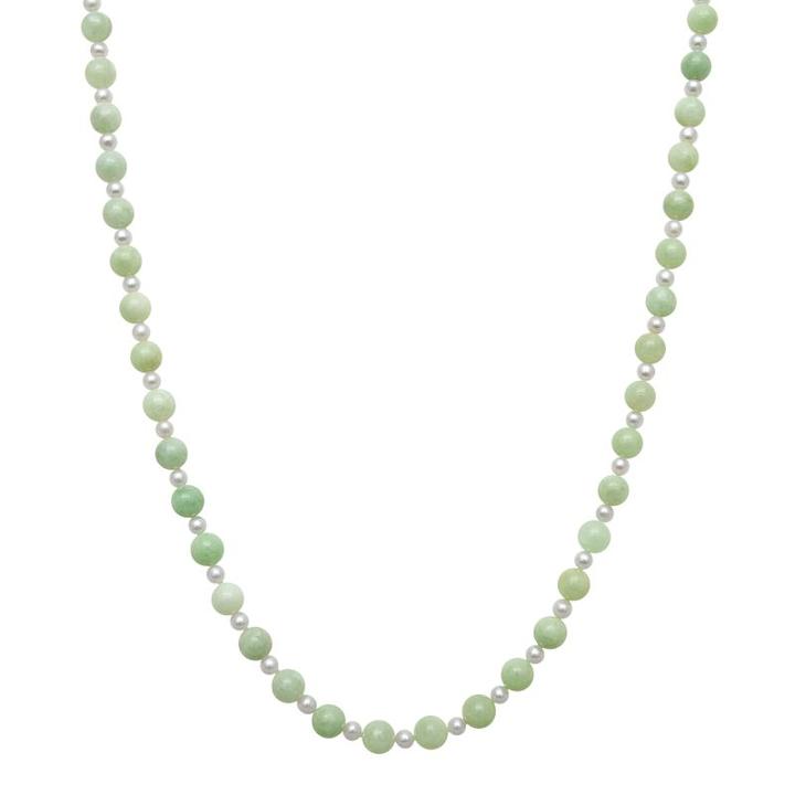 14k Gold Jade And Freshwater Cultured Pearl Necklace, Women's, Size: 18, Green