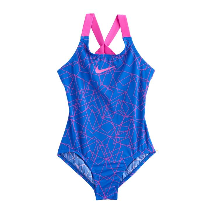 Girls 7-14 Nike Crossback Graphic Swimsuit, Size: 12, Blue (navy)