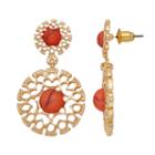 Peach Cabochon Filigree Disc Nickel Free Drop Earrings, Women's, Pink Other